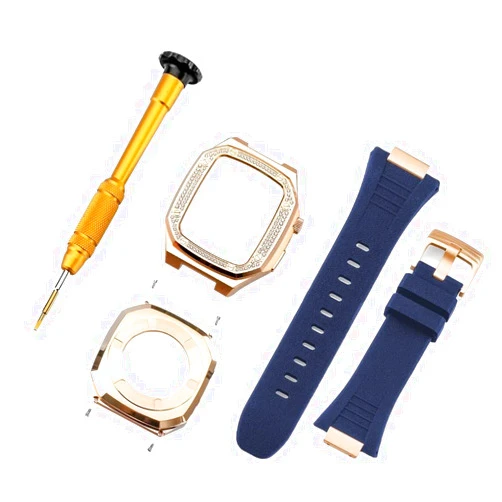 HOUCY Stainless Steel Modification Kit For Apple Watch Case & Band 7 6 5 4 3 41mm 44mm 45mm Strap frame Strap For iWatch Women Luxury