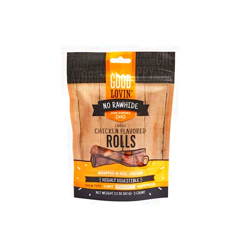 Good Lovin' No Rawhide Large Chicken Flavored Rolls for Dogs, 5.2 oz., Count of 5