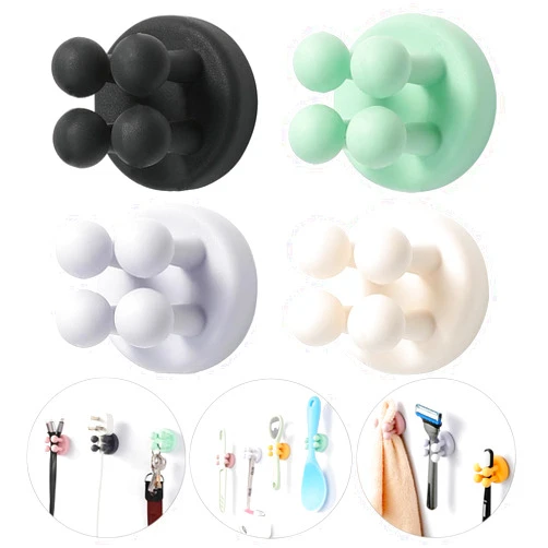 iBetterLife Good Grips Razor Holder - 4Pcs Self Adhesive Silicone Toothbrush Holders Wall Mounted to Mirror for Shower Hanging Towel, Functional Waterproof Hook for Bathroom Kitchen Living Room Office