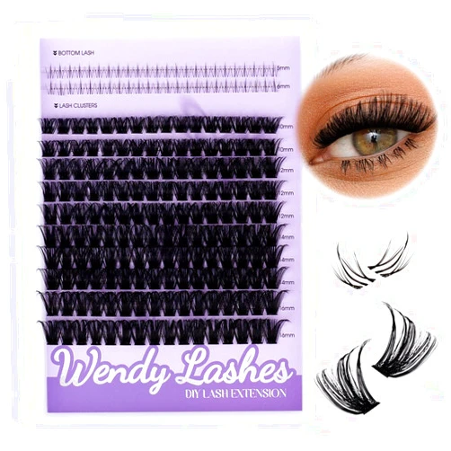 WENDY Lashes Clusters Multi-Type DIY Eyelash Extension - Lash Clusters D Curl 100D & Bottom Lashes, Black Cluster Eyelash Extensions Wispy Soft Individual Lashes Suitable for Beginners, 10-16 MM