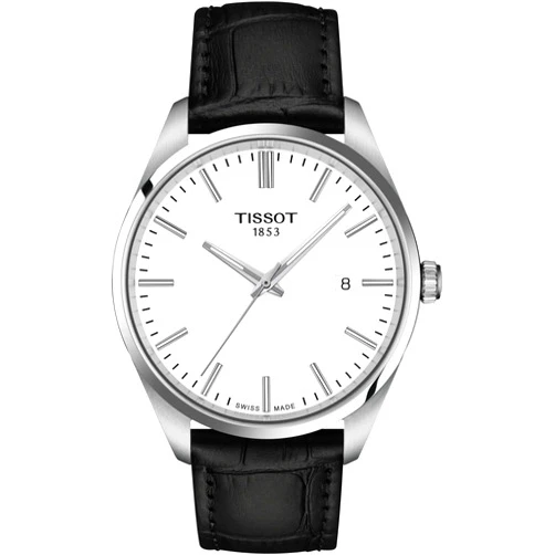 Tissot PR 100 Quartz 40mm, Swiss Quartz Watch for Men, Stainless Steel Case, Black Leather Strap, T1504101601100