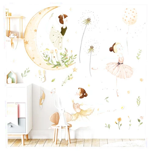 FAYYGYH Colorful Cute Ballerina Wall Stickers,Peel and Stick Removable Lovely Ballet Girls Wall Decals,Little Princess Wallpaper Art Decor for Kids Baby Bedroom Living Room Dance Room
