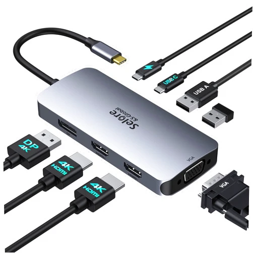Selore&S-Global USB C Docking Station Dual HDMI Monitor Adapter, Selore USB C Hub 3 Monitors Adapter with Dual HDMI, Displayport, VGA, 100W PD Charging, 2USB A 2.0,USB C 2.0 Ports Adapter for Dell XPS,HP, Lenovo,etc