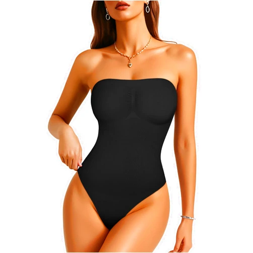 Irisnaya Strapless Shapewear Bodysuit for Women - Thong Bodysuit Tummy Control Tube Top Body Suits with Removable Strap