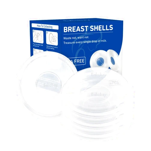 Babebay Breast Shells, 4 Pack Nursing Cups, Milk Saver, Protect Sore Nipples for Breastfeeding, Collect Breastmilk Leaks for Nursing Moms, Soft and Flexible Silicone Material, Reusable