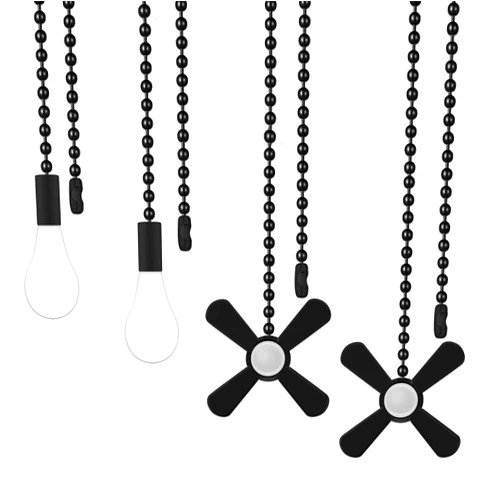 SUR-CIEL 4PCS Ceiling Fan Pull Chain, Decorative Ceiling Fan Pulls Chain Extension, Ceiling Fan Pull Chain Ornaments, Light Pull Chain with 12 Inches 3mm Diameter Ball Beaded Chain, Black