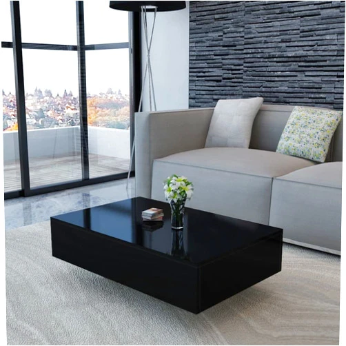 VRAXO Rectangular Coffee Table Modern Center Table Sofa and Couch Table for Living Room,Office End Side Table Accent Coffee Table High Gloss Black 33.5