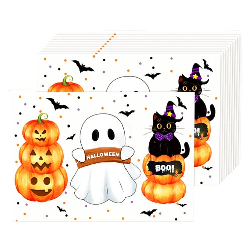 CHAROUP 50PCS Disposable Paper Placemats 16x11 Inch Bat Castle Tree Table Mats Halloween Theme Place Mats for Party Holiday Kitchen Dining Decoration