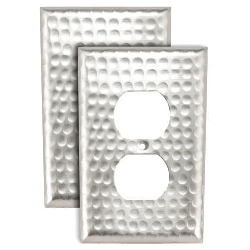 Monarch Abode 18018 Single Switch Hand Hammered Duplex Aluminum Decorative Wall Plate Switch Plate Outlet Cover, 1-Gang, Brushed Nickel (Pack of 2)