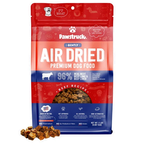 Pawstruck All Natural Air Dried Dog Food w/Real Beef - Grain Free, Made in USA, Non-GMO & Vet Recommended - High Protein Limited Ingredient Wholesome Full-Feed - for All Breeds & Ages - 2lb Bag