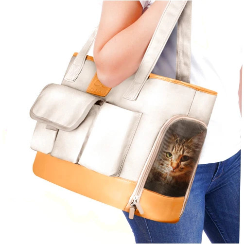 Johomviin Dog Carrier, Cat Carrier, Pet Carrier, Foldable Waterproof Premium PU Leather Oxford Cloth Dog Purse, Portable Tote Bag Carrier for Small to Medium Cats and Small Dogs