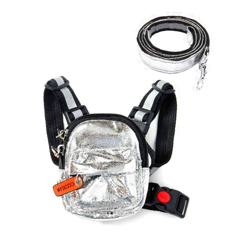 Icicecream Dog Backpack Harness with Leash Backpack for Dogs Adjustable Dog Pack Reflective Strips Night Safe Outdoor Travel Hiking Walking Harness Backpack for Small Medium Dogs