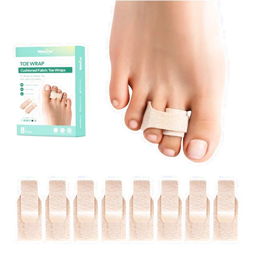 Welnove Hammer Toe Straightener - 8 Pack Broken Toe Wraps - Hammer Toe Corrector for Women - Toe Splints for Crooked Toes, Curled Toes, Bent Toes - (Large, Beige)