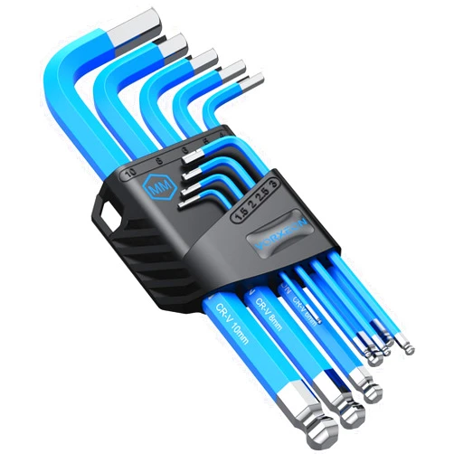 VORXEON Allen Wrench Hex Key Set 1.5mm-10mm, 9PCS Metric Long Ball End Blue Allen Key Set L-key with Visible Coding for Handyman DIY Bike Auto Repair Tools