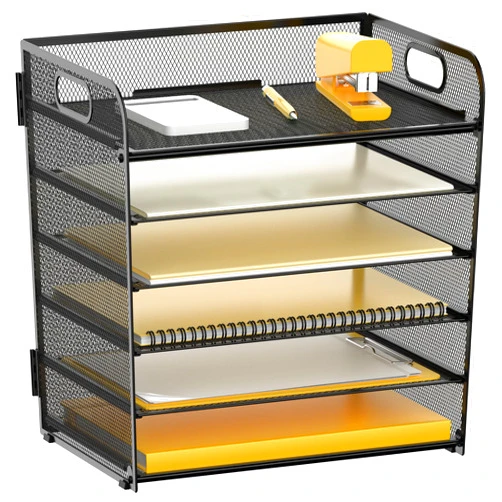 VETUZA 6 Tier Paper Letter Organizer Tray for Desk, Mesh Desk File Organizer, Paper Organizer for Desk, Letter Tray Organizer for Office Home School (1, Black)