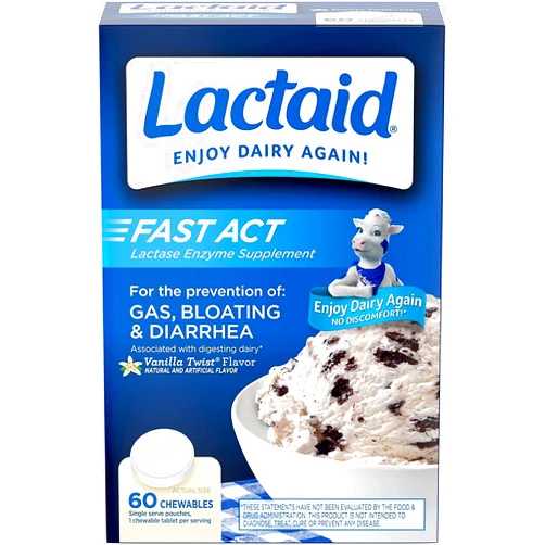 Lactaid Fast Act Lactose Intolerance Relief Chewables with Lactase Enzyme to Prevent Gas, Bloating & Diarrhea Due to LactoseSensitivity,Ideal for Travel&On-the-Go, Vanilla Twist,60 Packs of 1-ct.(5pk)