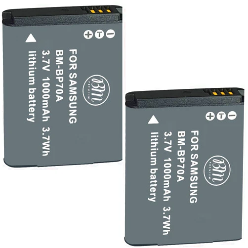 BM Premium 2-Pack of BP-70A Batteries for Samsung PL170, PL20, PL200, PL80, SL50, SL600, SL605, SL630, ST65, ST66, ST76, ST80, ST90, ST95, ST100, ST150F, ST700, TL105, TL110, TL205, WB30F, WB35F, WB50F Cameras