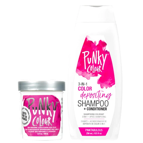 Punky Flamingo Pink Semi Permanent Hair Color 3.5 oz and Punky 3-in-1 Pinktabulous Color Depositing Conditioner & Hair Treatment Bundle, 8.5 oz