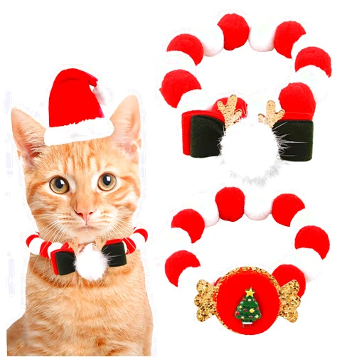 Aforetuto 2 Pack Christmas Cat Collars - Xmas Pet Bow Tie Collar, Adjustable Cute Holiday Bowtie, Pet Necklace Accessories for Girl Boy Kitty Kitten Adult Cats Small Meidum Dogs