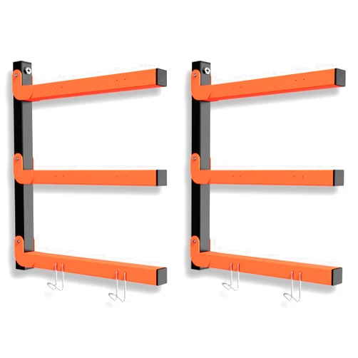 S&R PLKOP Lumber Storage Rack, Wall Mount 3-Level Heavy Duty 460 LB Capacity, Wood Organizer for Garage, Orange Metal Racks (2 Pack) Indoor/Outdoor