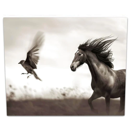 Lone Star Art Fly Like the Wind: Wild Horse Galloping, Chasing a Flying Bird -Unframed 11