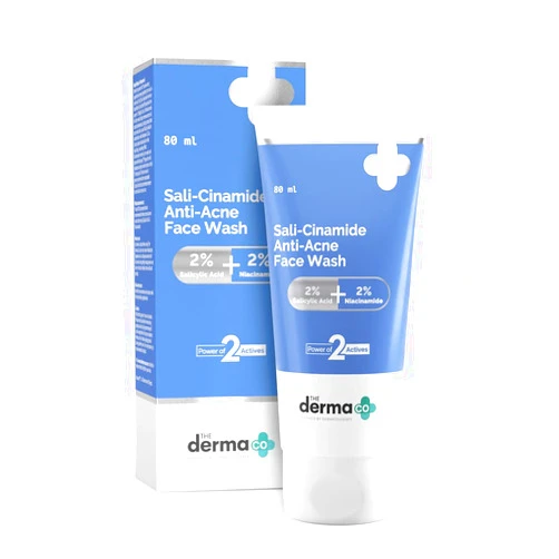 The Derma Co Sali-Cinamide Anti-Acne Face Wash | with 2% Salicylic Acid & 2% Niacinamide | Helps Reduce Acne & Acne Marks | Deeply Cleanses Clogged Pores | 2.71 Fl Oz/80ml