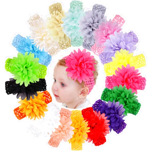 KW Collection Girl Baby Headbands with Chiffon Lotus Flower Elastic Crochet Hair Bands Ankle Wrist Flower Hat Decoration (Band: 1.6