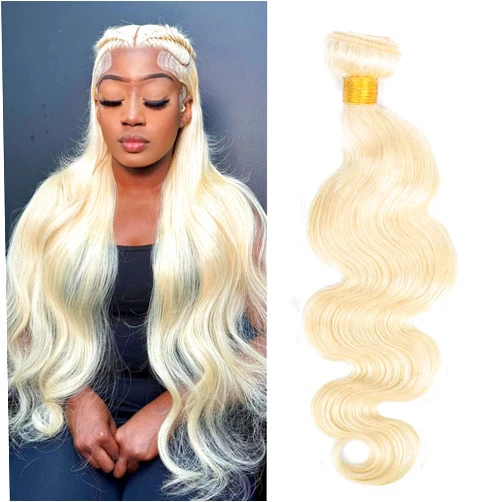 CYIKLI 613 Human Hair Bundles Blonde Body Wave Bundles Human Hair 12A Grade Unprocessed Brazilian Virgin Human Hair Bundles 613 Human Hair Extensions for Women（1 Bundle，32 Inch)