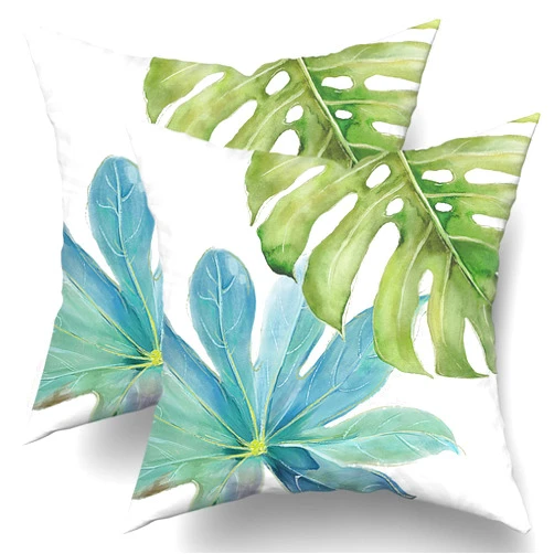 aportt Green Tropical Leaf Pillow Covers 18X18 Inch Monstera Palm Leaves Couch Pillow Cases Botanical Plant Summer Throw Pillows Set of 2 Home Decor for Living Room Bedroom Bed Cushion Outdoor