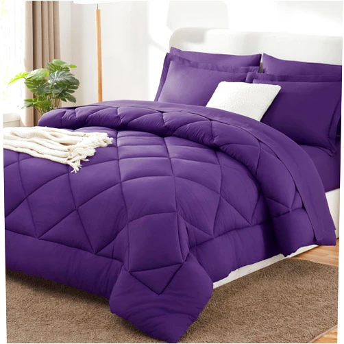 CozyLux Queen Comforter Set with Sheets 7 Pieces Bed in a Bag Purple All Season Bedding Sets with Comforter, Pillow Shams, Flat Sheet, Fitted Sheet and Pillowcases