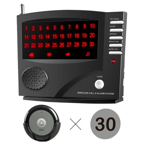 SYNLETT Wireless Calling System Nurse Call System, 7 Languages 8 Alert Tones, 30 Call Buttons and 1 Monitoring Unit for Patients Seniors, Black