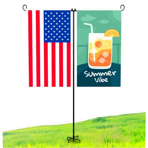 ESTTOP Heavy Duty Garden Flag Holder Stand Metal Iron Stand with 5 Prong Base for Double Flags Suitable for Outside or Garden Patio Yard Decor