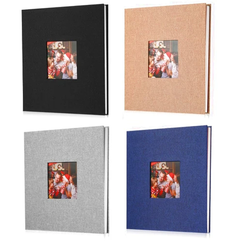 Hushee 4 Pcs Large Scrapbooks Photo Album Self Adhesive for 4x6 5x7 8x10 Pictures Linen Hardcover Cover 11 x 10.6 Inch 40 Pages DIY Photo Album for Wedding Family Anniversary Travel Album Gifts
