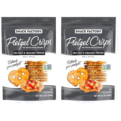 Snack Factory Pretzel Crisps, Sea Salt & Cracked Pepper, 7.2 Oz (Pack of 2)