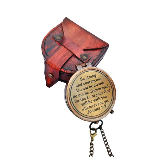 TSWO Be Strong and Courageous...Quote Engraved Compass Personalized, Brass Pocket Compass Gifts for Men, Gift for Son, Baptism Gifts, Birthday Gifts, Graduation Gifts, Wedding Gifts