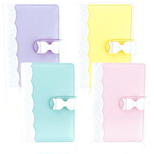 ONLYESH 4 Pieces A6 Binder, PU Leather Notebook Binder Refillable 6 Rings Binder Cover Loose Leaf Personal Planner with Magnetic Buckle Closure (Bow Pink, Blue, Yellow, Purple)