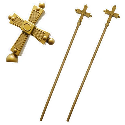 Flyekist Egyptian Style Scepter Staff - Gold Saint Cross Staff Pope Bishop Cosplay 2 Piece Costume Accessory Prop