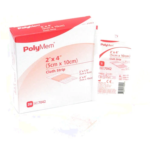 PolyMem Cloth Strip Wound Dressing, Sterile, Foam, 2' X 4' Adhesive, 2' X 1.5' Pad, 7042 (Box of 20)