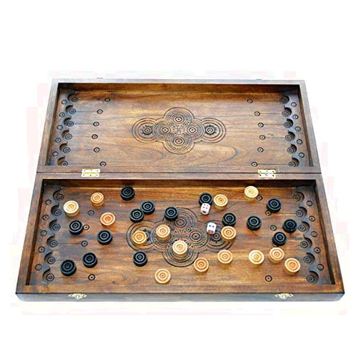 WoodenStuff Large Wood Backgammon Set 20x20 inches - Classic Board Game Case - Wooden Playing Pieces and Accessories - Classic Travel Strategy Board Games Storage
