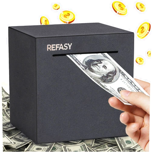 Refasy Adult Piggy Bank,Metal Saving Box Stainless Steel Piggy Bank for Real Money Cash Coin Can Piggy Bank for Adults Must Break to Open Money Bank Savings Box for Cash Saving 4.72 inch