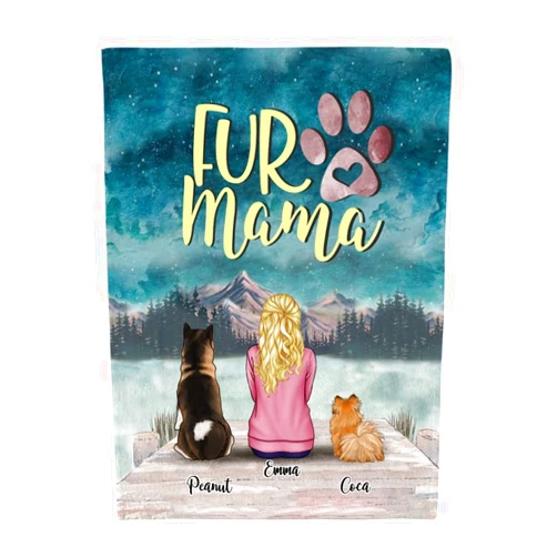 Gossby Personalized Dog Mom Fleece Blanket - Custom Birthday, Christmas, Mothers Day, Memorial Dog Lover Gift with Design, Name, Dog Breed - Fur Mama - A Girl 2 Dogs - 3 Sizes