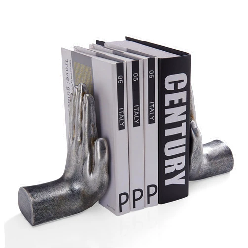 Danya B. Contemporary Accent Book Shelf Decor - Hands Sculpture Bookend Set of 2 (Silver)