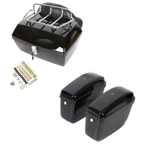 ECOTRIC Universal Motorcycle Trunk Tour Pack Luggage & Hard Saddle Bags Saddlebags w/Mounting Kit Compatible with Harley Davidson Honda Yamaha Suzuki Kawasaki Cruiser Shadow Vulcan - 2 Packages