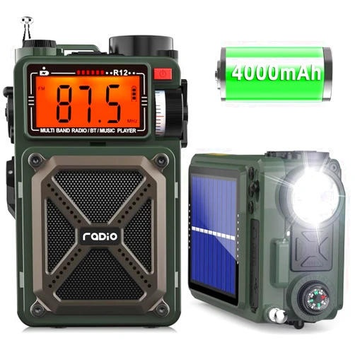 Greadio Shortwave Radios with Best Reception,4000mAh AM FM WB Portable Radio with Bluetooth 5.4,White Noise,Hand Crank/Solar/SOS/Flashlight,Digital AM FM Radio,Support USB/TF for Emergency,Outdoor