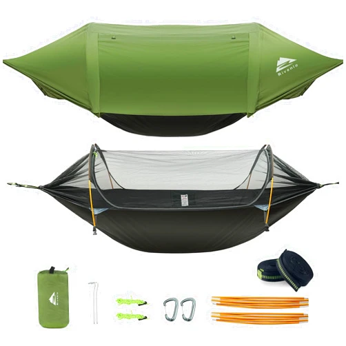 Rivenlo Camping Hammock Tent with Mosquito Net & RainFly, 3 in 1 Waterproof Lightweight Portable Sleeping Hammock Bug, Travel Outdoor Gear with Tree Strap Swing, for Hiking Patio Expedition