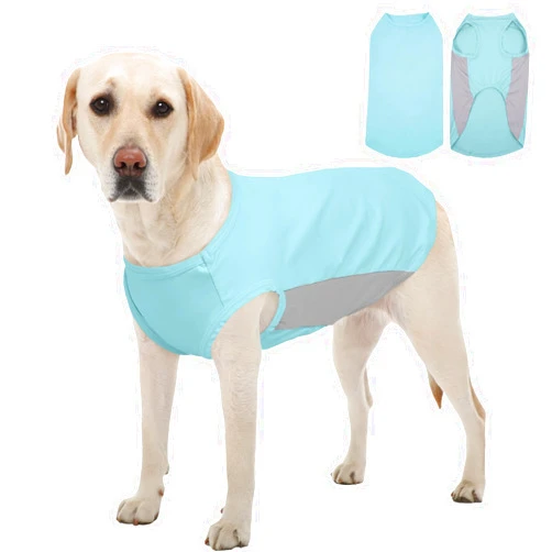 Kuoser Cooling Dog Shirt, Sun Protection Puppy T-Shirts Breathable Pet Summer Vest, Quick Dry Dog Summer Clothes for Large Dogs Boy Girl Blue XXXL