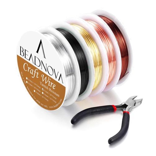 BEADNOVA Craft Wire Jewelry Beading Wire Tarnish Resistant Copper Wire for Jewelry Making with Cutting Pliers (5pcs, 26 Gauge)