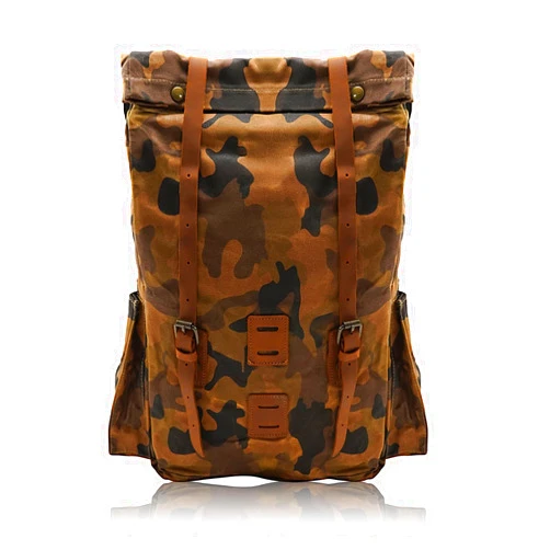CRUITBILI Camouflage Waxed Canvas Leather Hiking Travel Waterproof Backpack For College Weekend Travel Fit 15in laptops (Khaki)