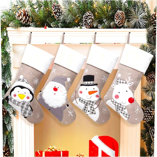 MisUMis 4 Pcs Grey Christmas Stockings for Family Decoration Christmas Decoration Fleece Bags 18