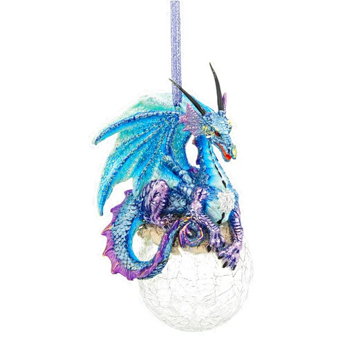 Design Toscano Frost The Gothic Dragon Holiday Ornament Christmas Decor, 5 Inch Tall, Cast Stone Resin, Full Color Finish